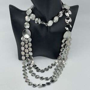 Simona Collini Italy Coin Bib Necklace 32" Silver Tone Layered Boho Bali Jewelry